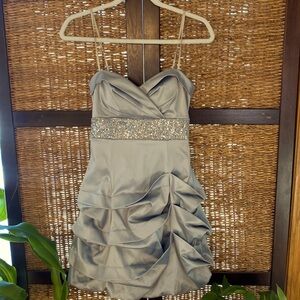 Ruby Rox size 7 gray strapless ruffled cocktail dress